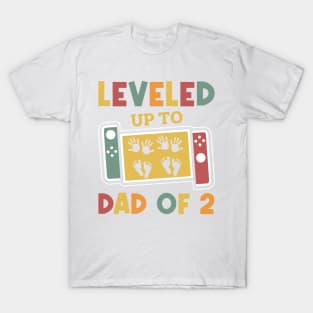 Leveled Up To Dad of 2 Dad of Two Pregnancy Announcement Gift For Men Father day T-Shirt